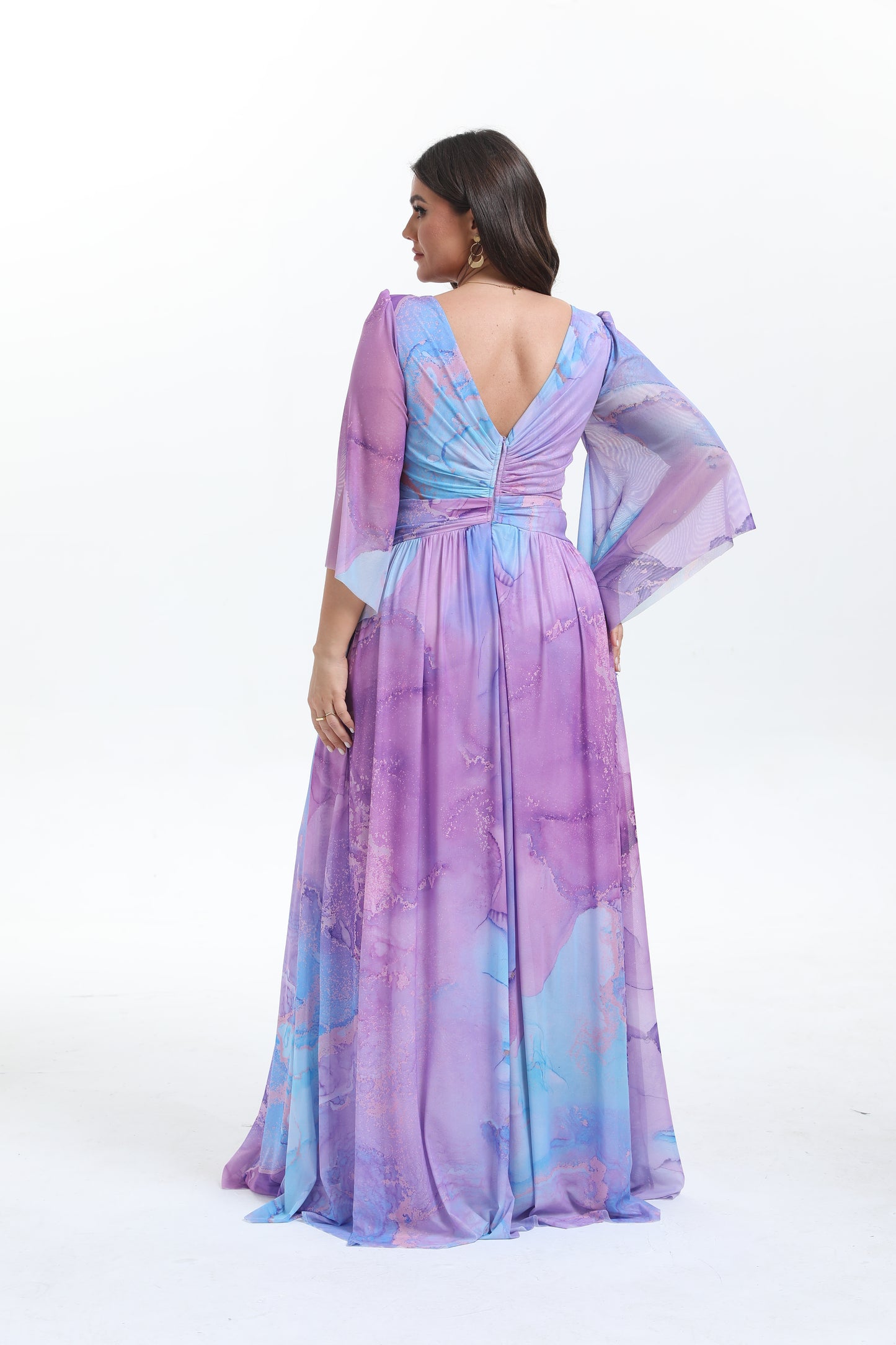 Faro - Robe maxi grande taille imprimée élégante et tendance à manche longue évasée