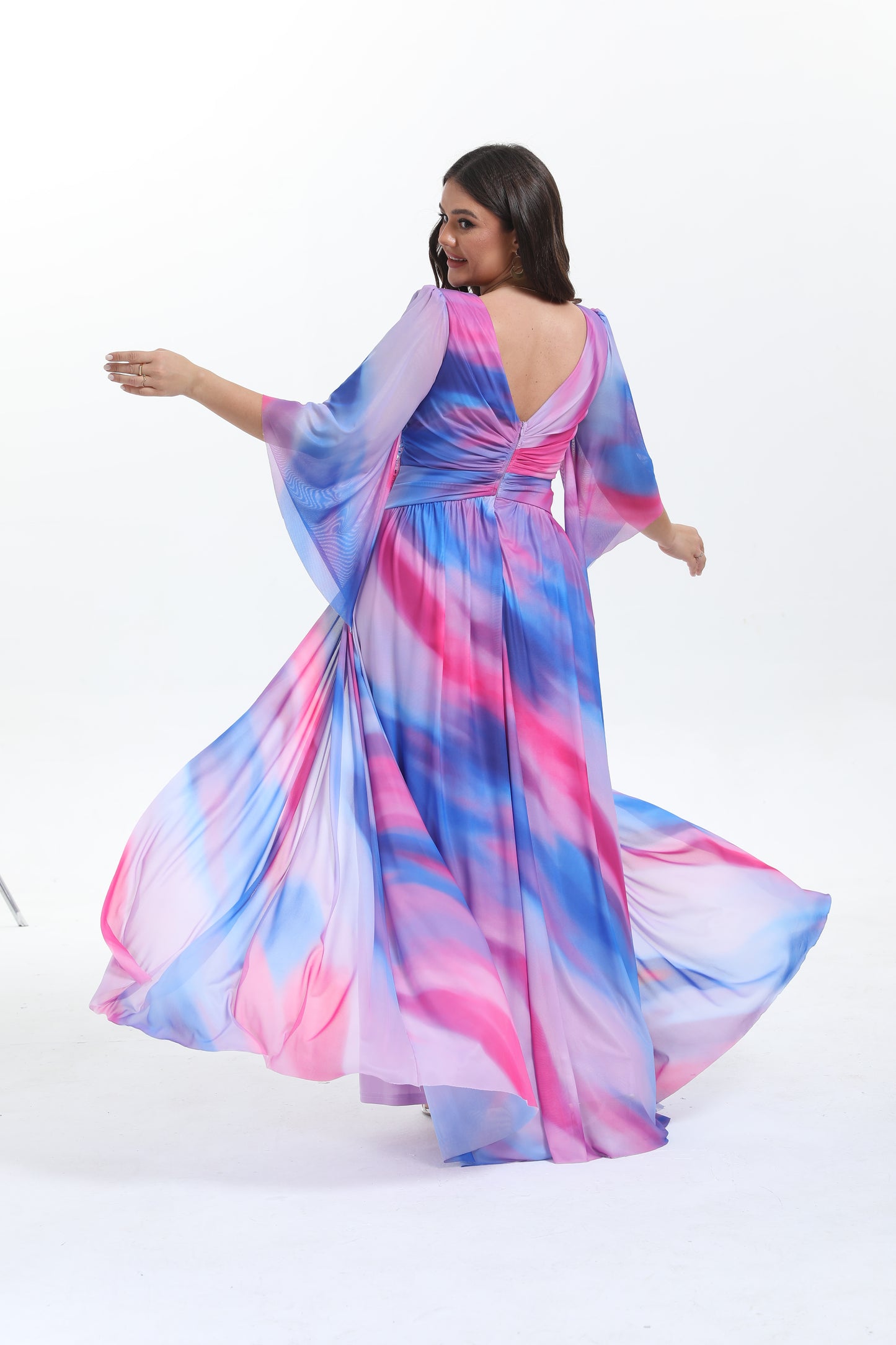 Faro - Robe maxi grande taille imprimée élégante et tendance à manche longue évasée