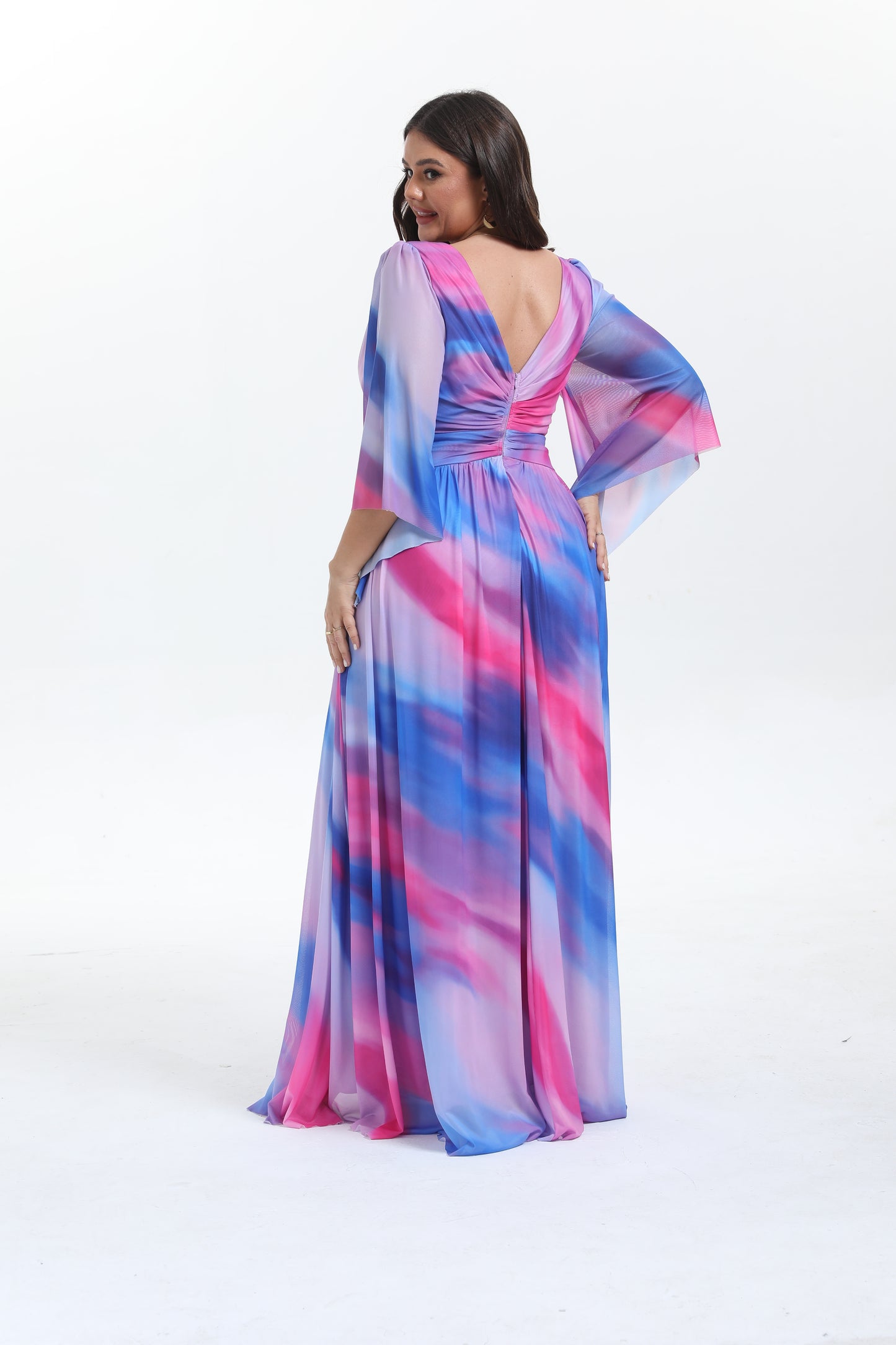 Faro - Robe maxi grande taille imprimée élégante et tendance à manche longue évasée
