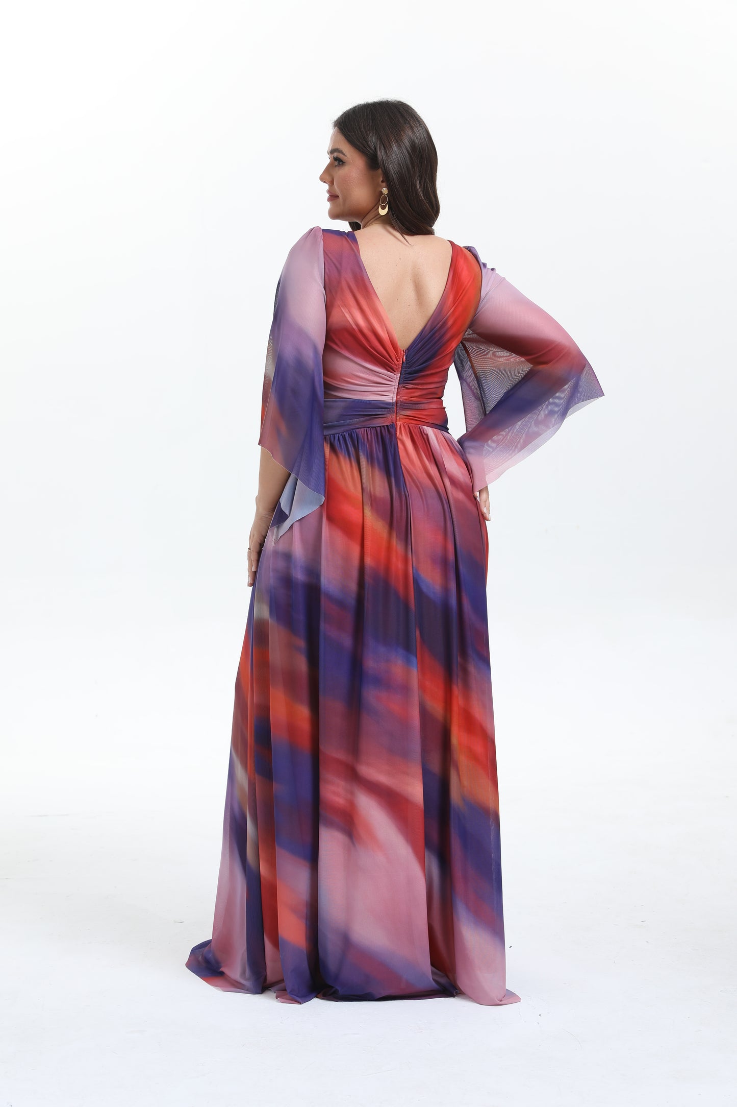 Faro - Robe maxi grande taille imprimée élégante et tendance à manche longue évasée