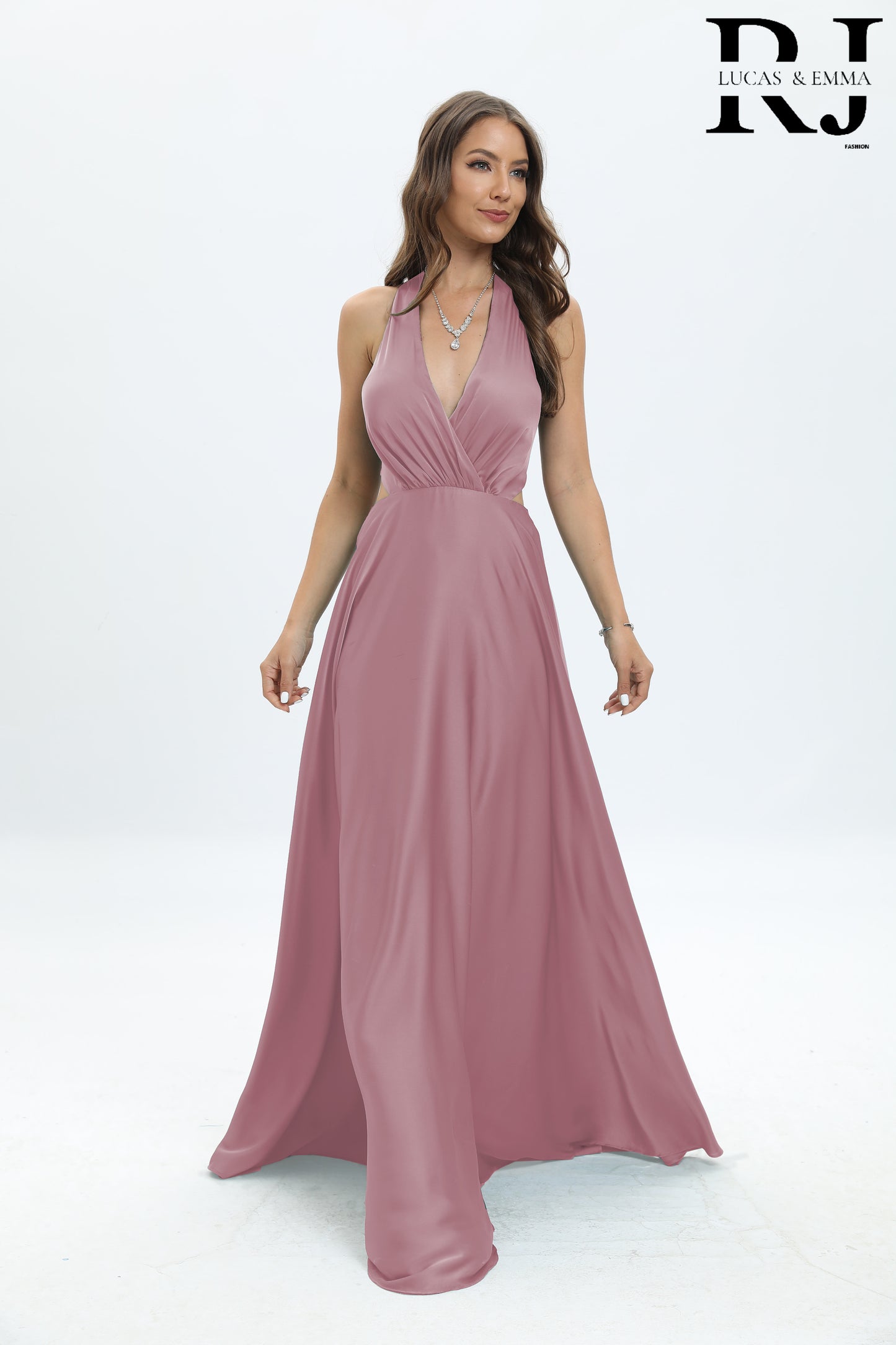 Moscow - Robe de cérémonie, de soirée, cocktail satin avec ouverture sur le coté
