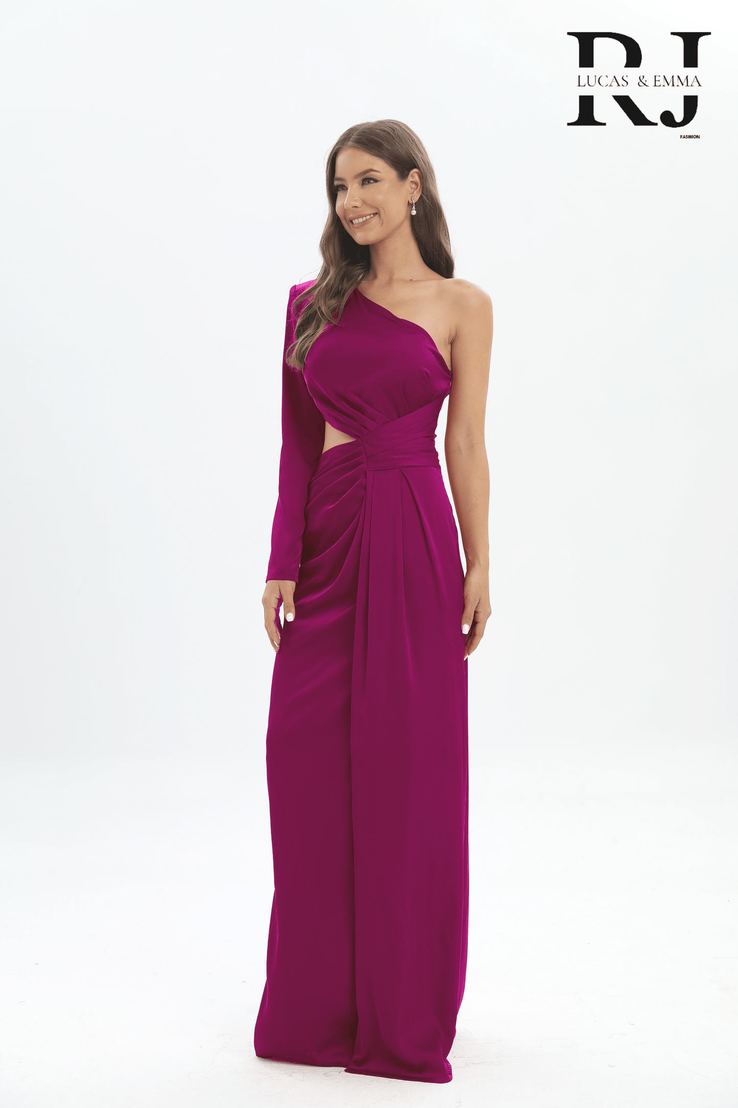 Bankok - Robe asymétrique en satin avec une manche et ouverture sur un coté, élégante et tendance