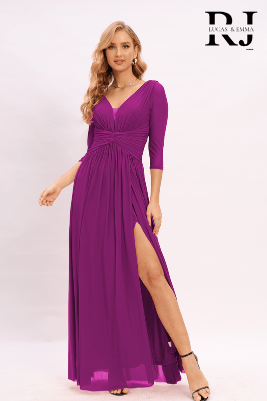 Ankara - Robe de cérémonie, soirée à manche et fente simple et élégante